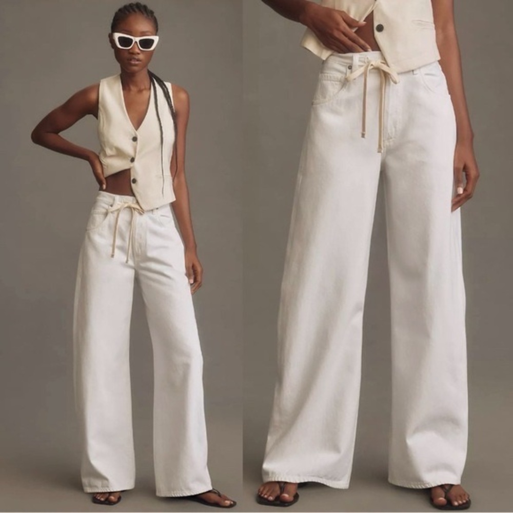 Citizens of Humanity Brynn White Wide Leg Loose Drawstring Waist Denim Jeans 28